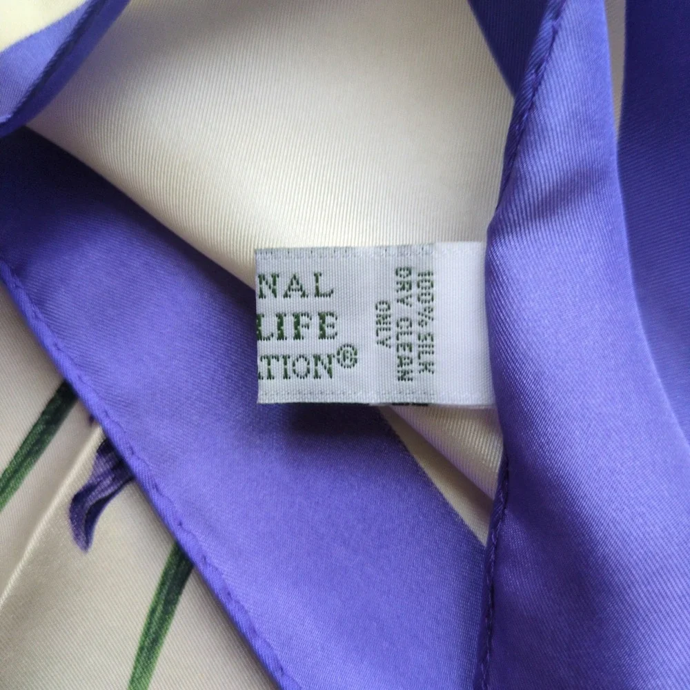 National Wildlife Federation Floral Iris Silk Scarf Purple White Botanical Large